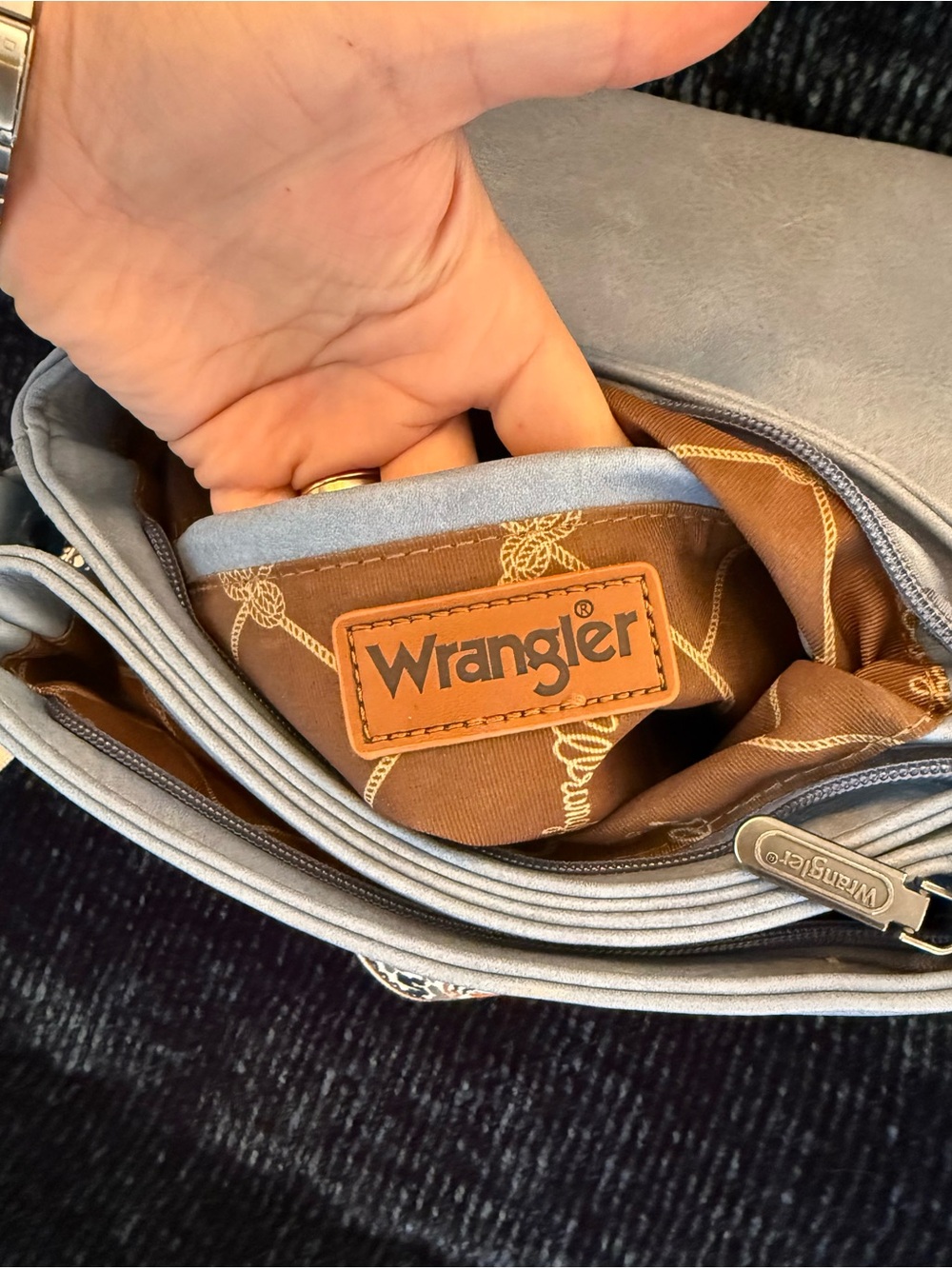 Wrangler Powder Blue Crossbody with Patterned Strap - Picture 4 of 4